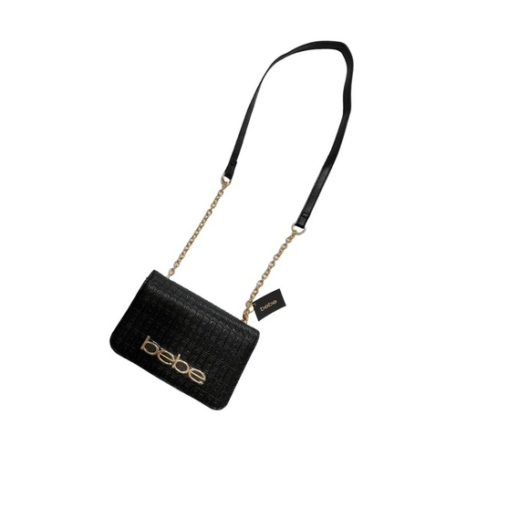 Bebe Womens shoulder strap bag Logo black Gold embossed celia Crossbody bag - Picture 7 of 13